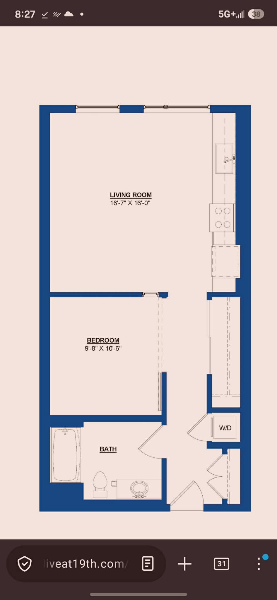 Floorplan of the San Francisco one-bedroom apartment